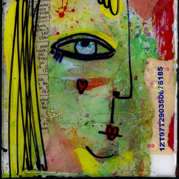 sold - Altered Cd Case Art by Kathy Morton Stanion - Mixed Media Funky Face 7 - Picture 1 of 7